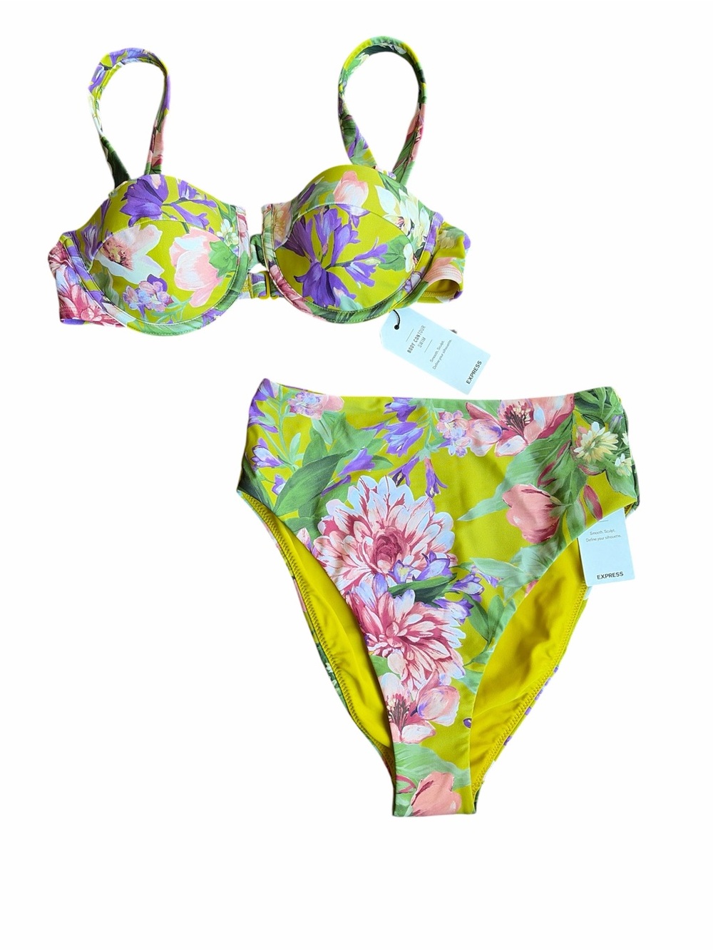 Express Body Contour Floral Bikini Set S High Waist Underwire Cottagecore NWT - Picture 8 of 10